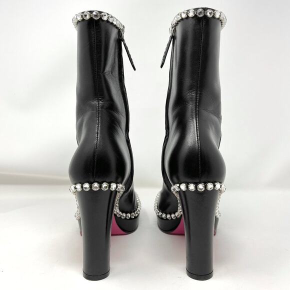 Gucci Olympia Black Leather Crystal Embellished Platform Boots 38.5 - Picture 4 of 9
